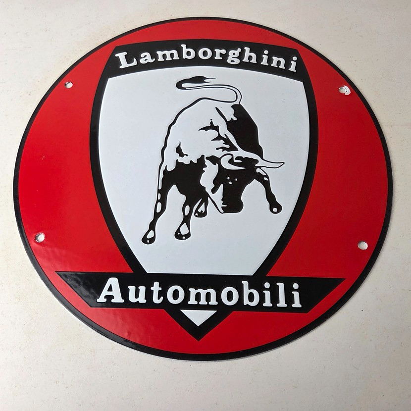 Vintage Lamborghini Sports Car Sign - Auto Service Dealer Gas Porcelain Sign - Image 15