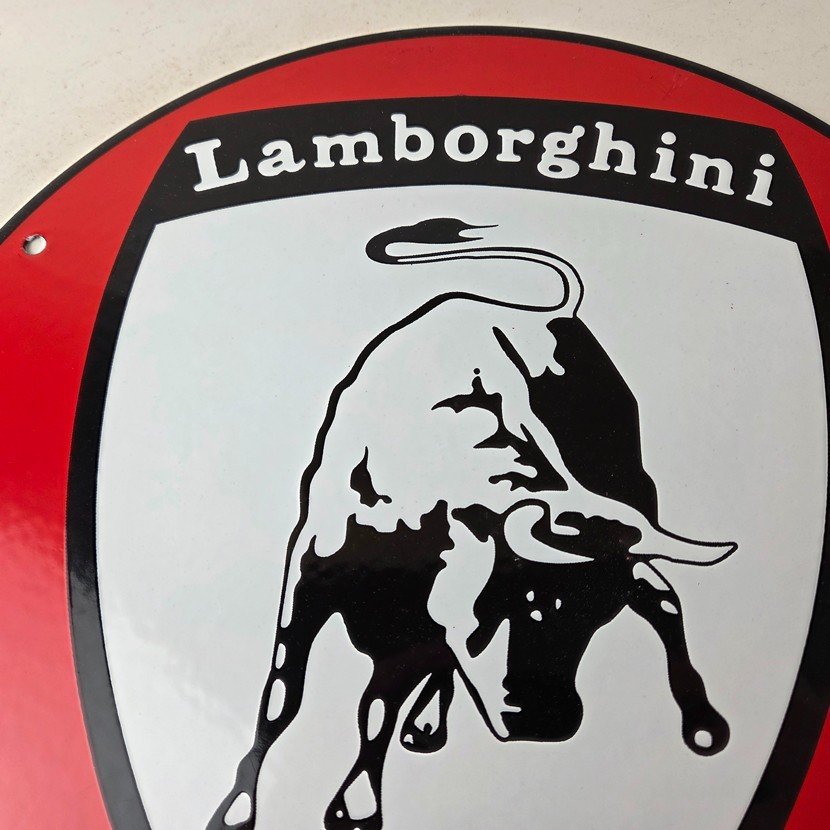 Vintage Lamborghini Sports Car Sign - Auto Service Dealer Gas Porcelain Sign - Image 3