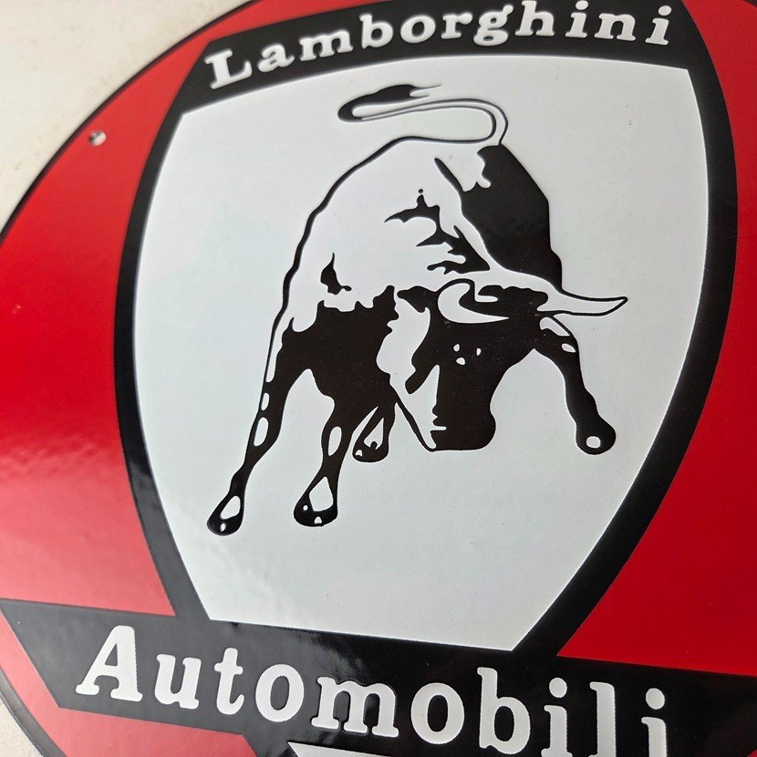 Vintage Lamborghini Sports Car Sign - Auto Service Dealer Gas Porcelain Sign - Image 4