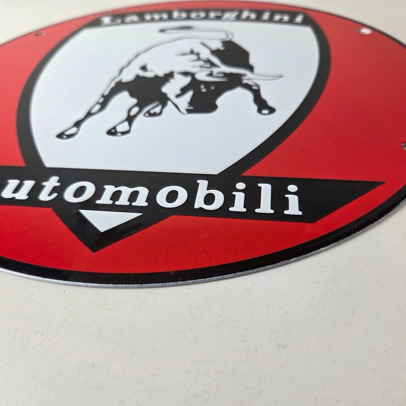 Vintage Lamborghini Sports Car Sign - Auto Service Dealer Gas Porcelain Sign - Image 9