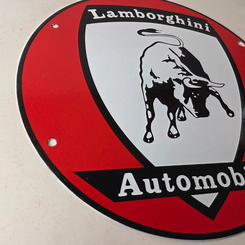 Vintage Lamborghini Sports Car Sign - Auto Service Dealer Gas Porcelain Sign - Image 10