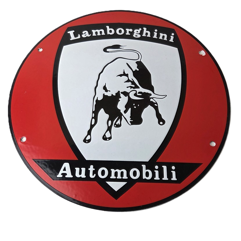 Vintage Lamborghini Sports Car Sign - Auto Service Dealer Gas Porcelain Sign