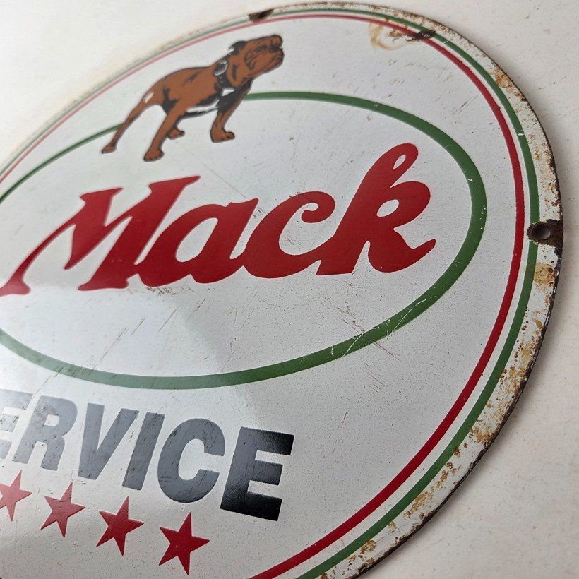 Vintage Mack Trucks Sign - 5 Star Sales & Service Gas Pump Porcelain Ad Sign - Image 13
