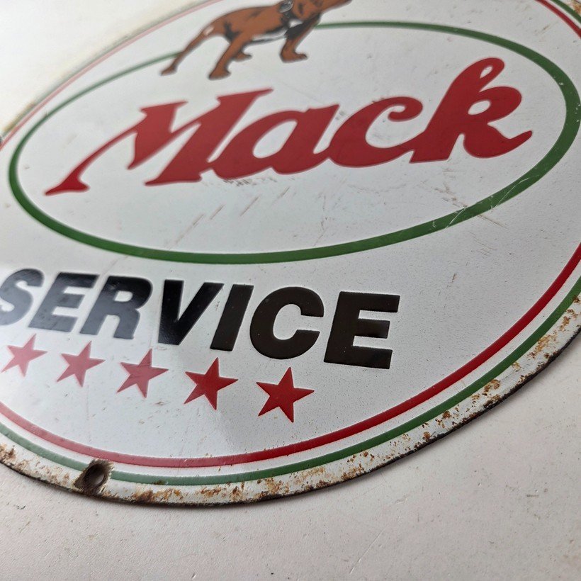 Vintage Mack Trucks Sign - 5 Star Sales & Service Gas Pump Porcelain Ad Sign - Image 14