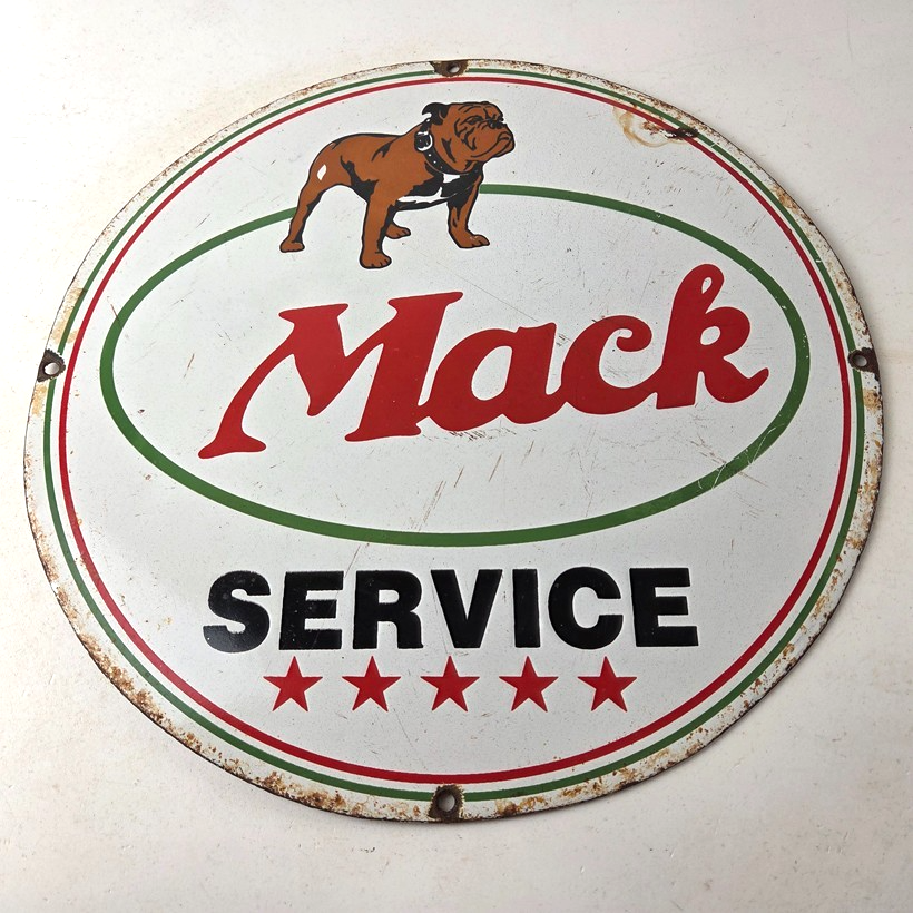 Vintage Mack Trucks Sign - 5 Star Sales & Service Gas Pump Porcelain Ad Sign - Image 15