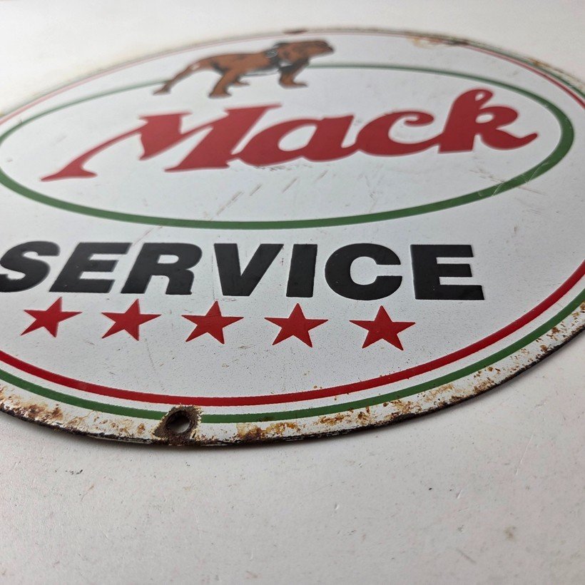 Vintage Mack Trucks Sign - 5 Star Sales & Service Gas Pump Porcelain Ad Sign - Image 10