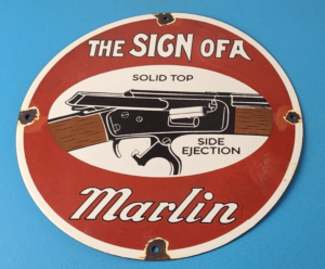 Vintage Marlin Firearms Sign Top Ejection Rifle Gas Pump Porcelain Sign 305853014783