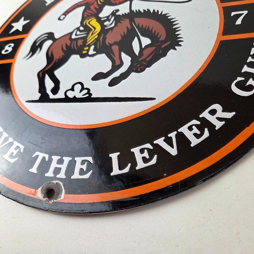 Vintage Marlin Long Gun Lever Action Porcelain Sign - Cowboy Lasso Sign - Image 14