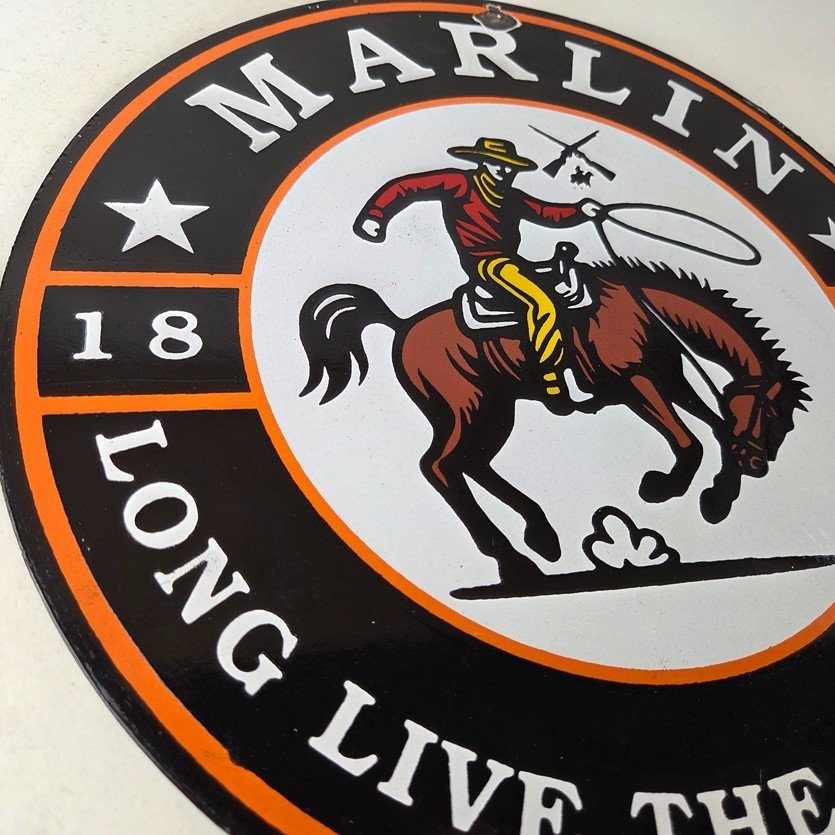 Vintage Marlin Long Gun Lever Action Porcelain Sign - Cowboy Lasso Sign - Image 6