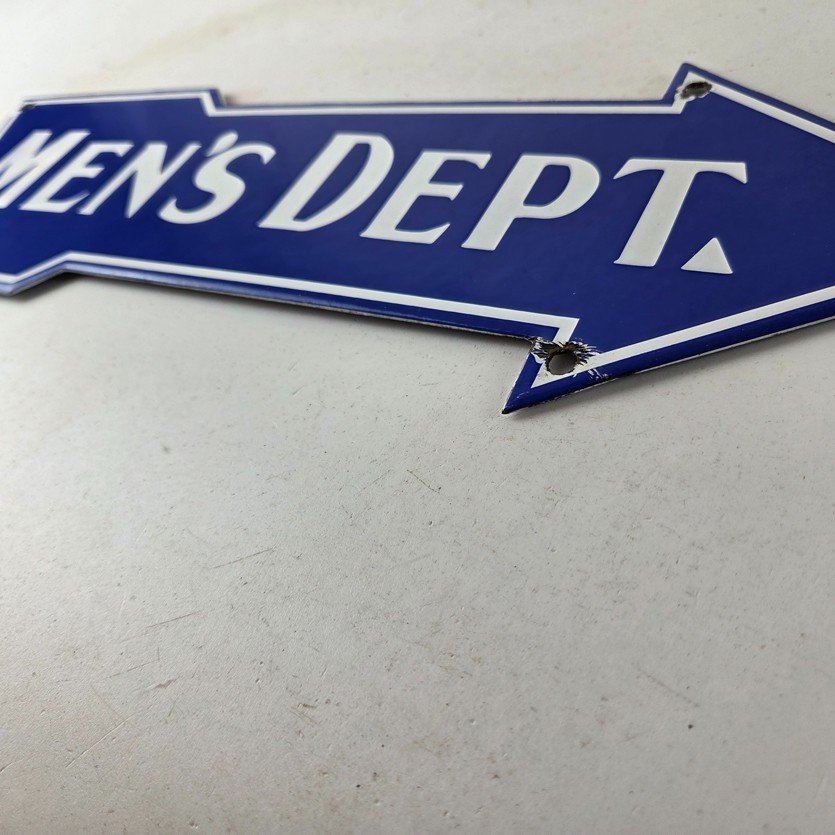 Vintage Men's Department Porcelain Sign - Directional Arrow Porcelain Pump Sign - Image 14