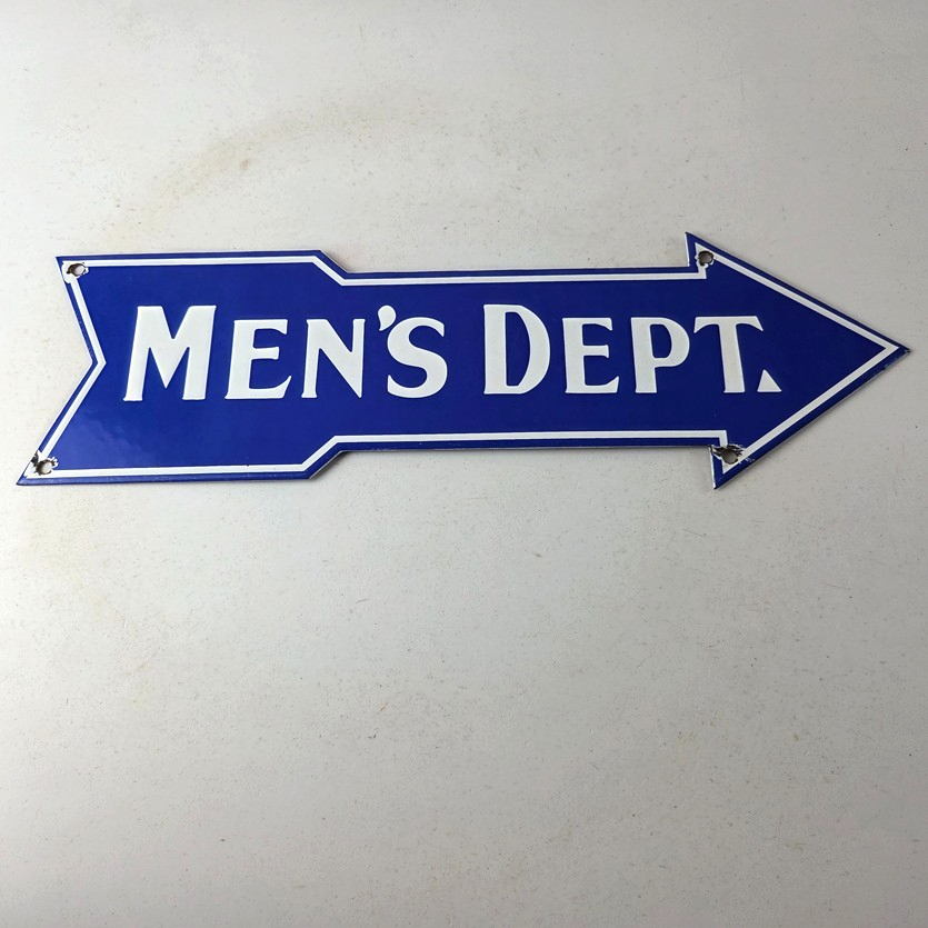 Vintage Men's Department Porcelain Sign - Directional Arrow Porcelain Pump Sign - Image 15