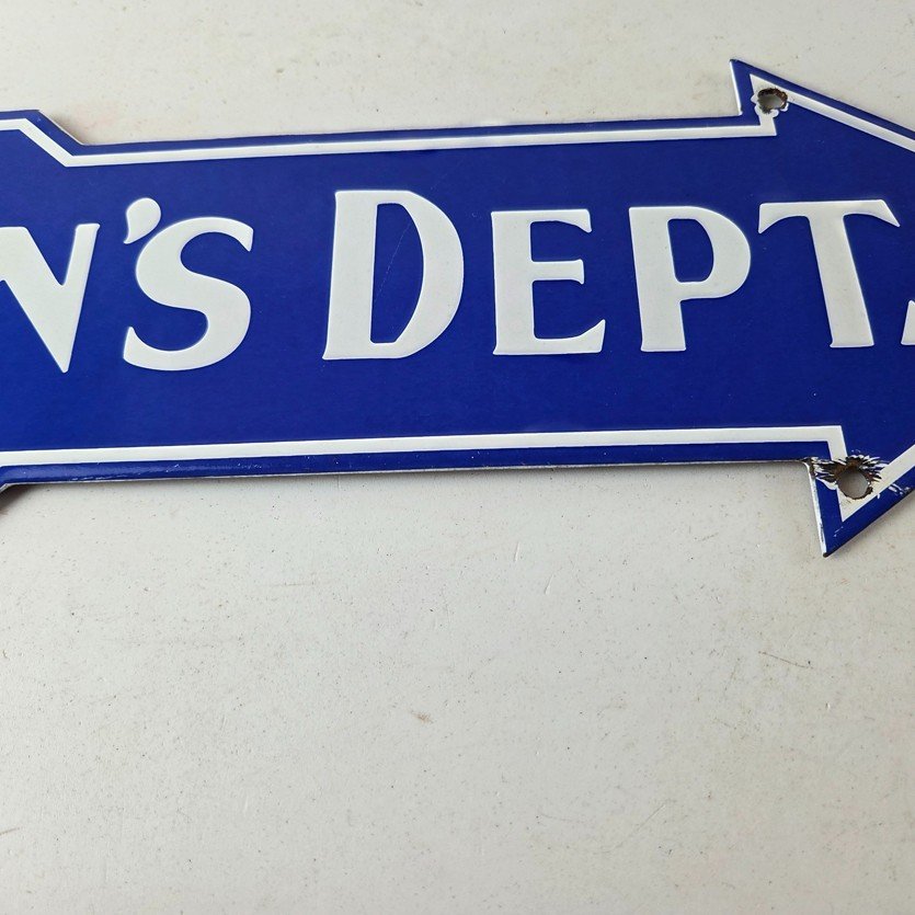 Vintage Men's Department Porcelain Sign - Directional Arrow Porcelain Pump Sign - Image 3