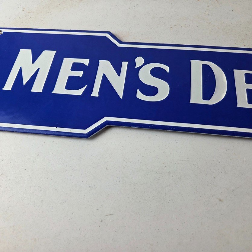 Vintage Men's Department Porcelain Sign - Directional Arrow Porcelain Pump Sign - Image 4