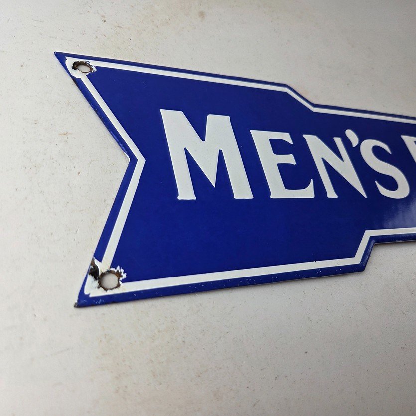 Vintage Men's Department Porcelain Sign - Directional Arrow Porcelain Pump Sign - Image 5