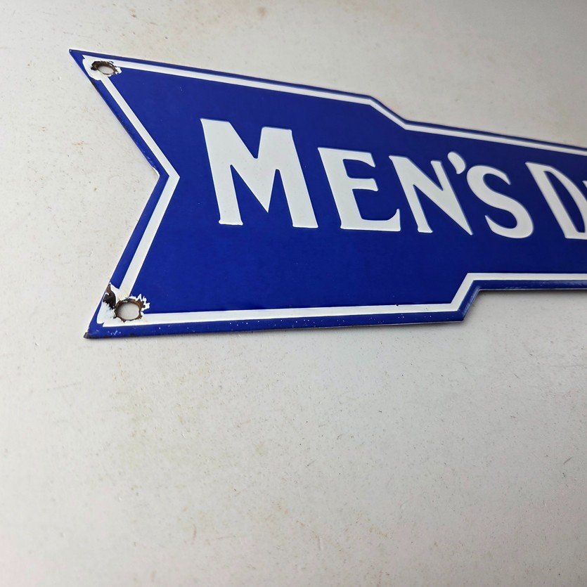Vintage Men's Department Porcelain Sign - Directional Arrow Porcelain Pump Sign - Image 6