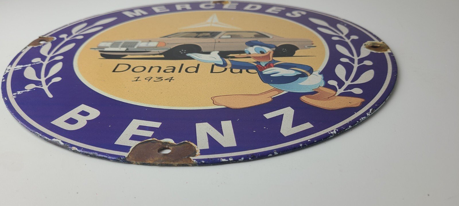 Vintage Mercedes Benz Sign - Porcelain Auto Shop Disney Duck Gas Pump Plate Sign - Image 11