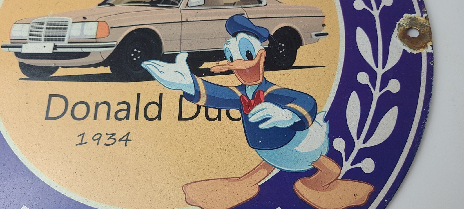 Vintage Mercedes Benz Sign - Porcelain Auto Shop Disney Duck Gas Pump Plate Sign - Image 3