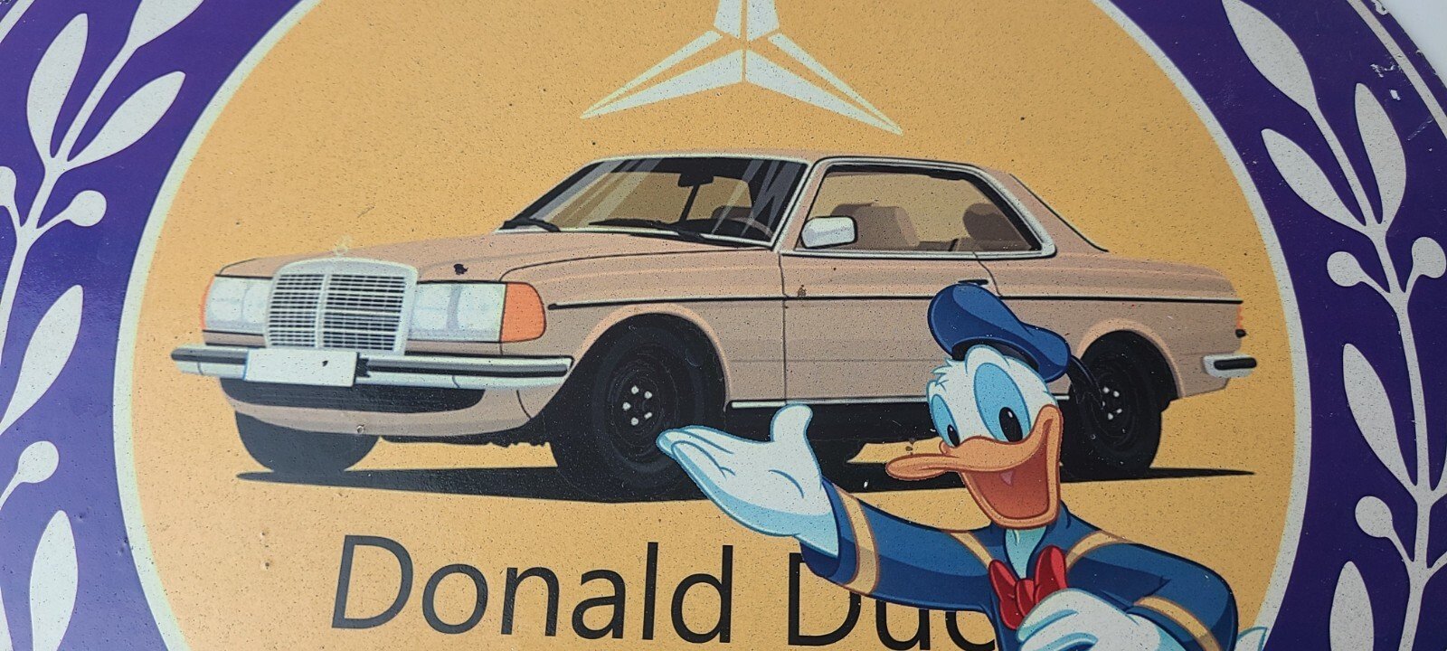 Vintage Mercedes Benz Sign - Porcelain Auto Shop Disney Duck Gas Pump Plate Sign - Image 4