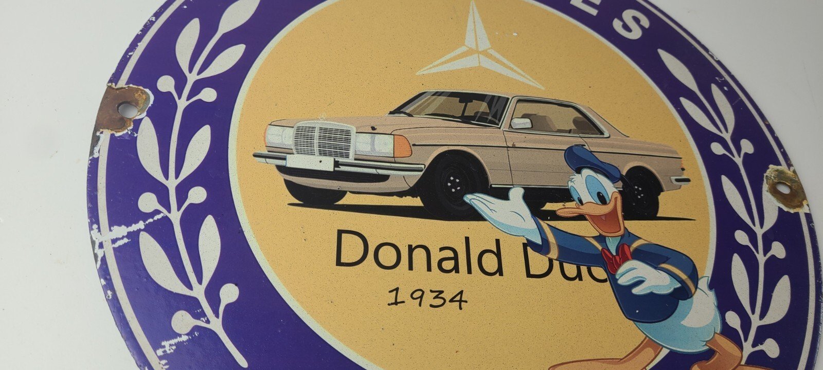 Vintage Mercedes Benz Sign - Porcelain Auto Shop Disney Duck Gas Pump Plate Sign - Image 6