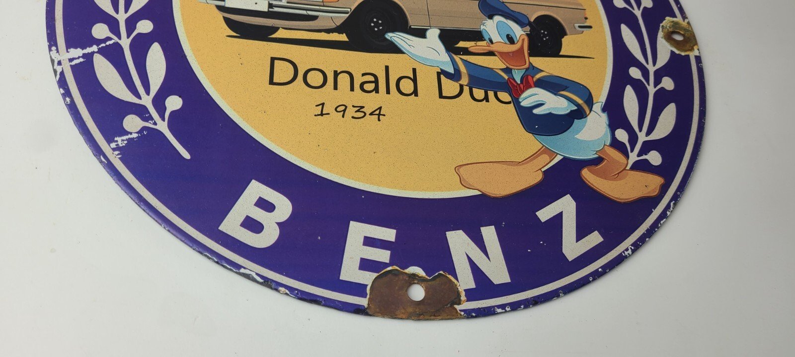 Vintage Mercedes Benz Sign - Porcelain Auto Shop Disney Duck Gas Pump Plate Sign - Image 7