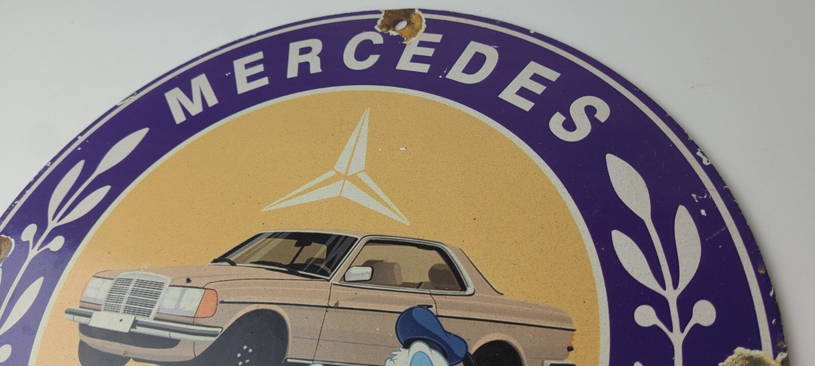 Vintage Mercedes Benz Sign - Porcelain Auto Shop Disney Duck Gas Pump Plate Sign - Image 8