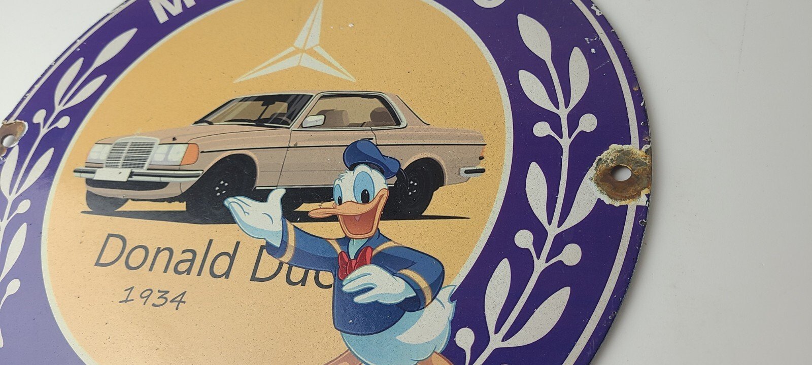 Vintage Mercedes Benz Sign - Porcelain Auto Shop Disney Duck Gas Pump Plate Sign - Image 9