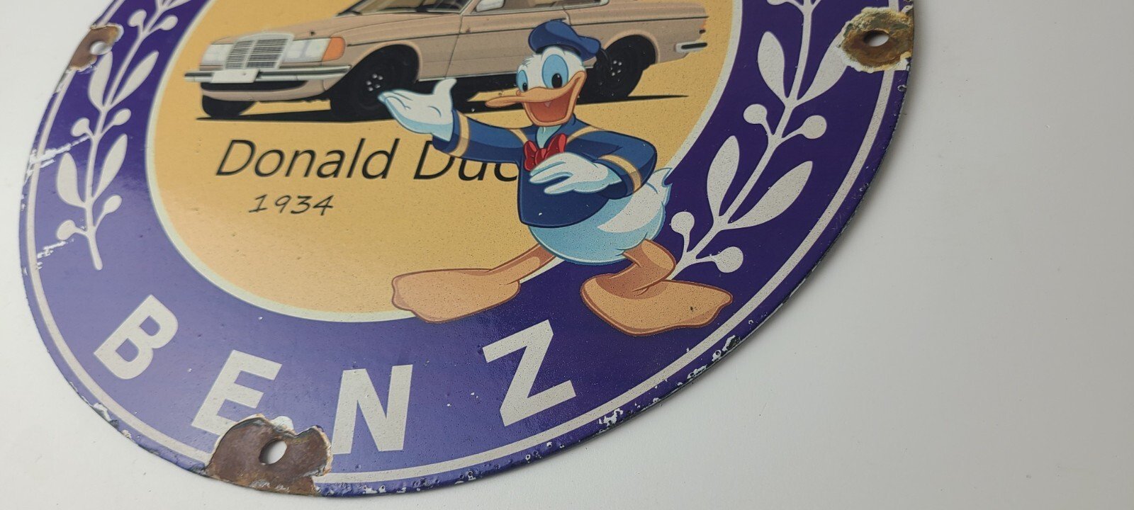 Vintage Mercedes Benz Sign - Porcelain Auto Shop Disney Duck Gas Pump Plate Sign - Image 10