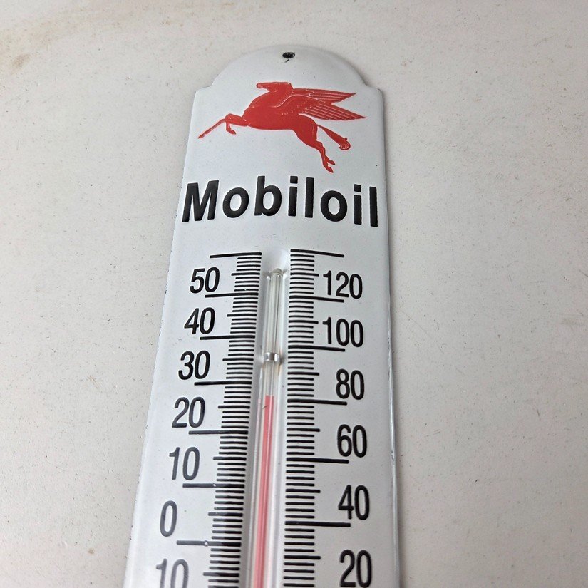 Vintage Mobil Gas Sign - Service Station Pump Ad Sign on Porcelain Thermometer - Image 3