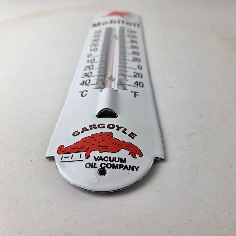 Vintage Mobil Gas Sign - Service Station Pump Ad Sign on Porcelain Thermometer - Image 10