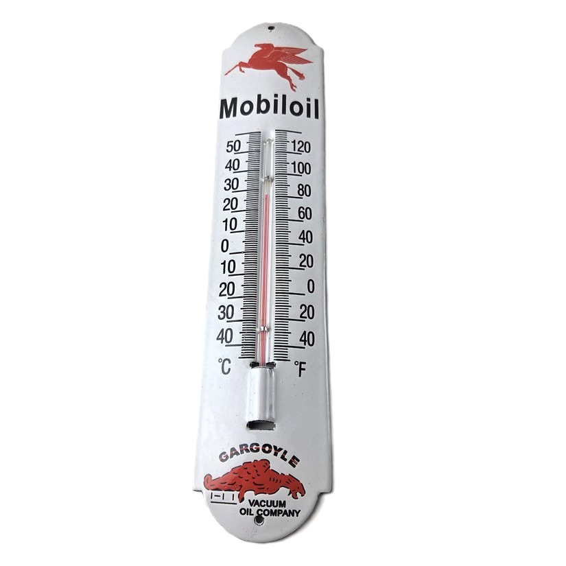 Vintage Mobil Gas Sign - Service Station Pump Ad Sign on Porcelain Thermometer