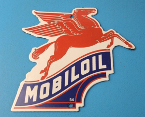 Vintage Mobil Gasoline Sign Pegasus Motor Oil Gas Pump Porcelain Sign 305898967763