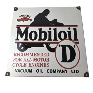 Vintage Mobil Oil Sign - Motorcycle Advertising Gas Pump Station Porcelain Sign