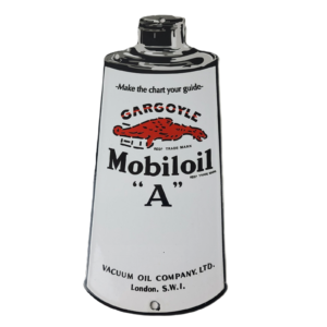 Vintage Mobil Porcelain Sign - Motor Oil Can Porcelain Gargoyle Sign
