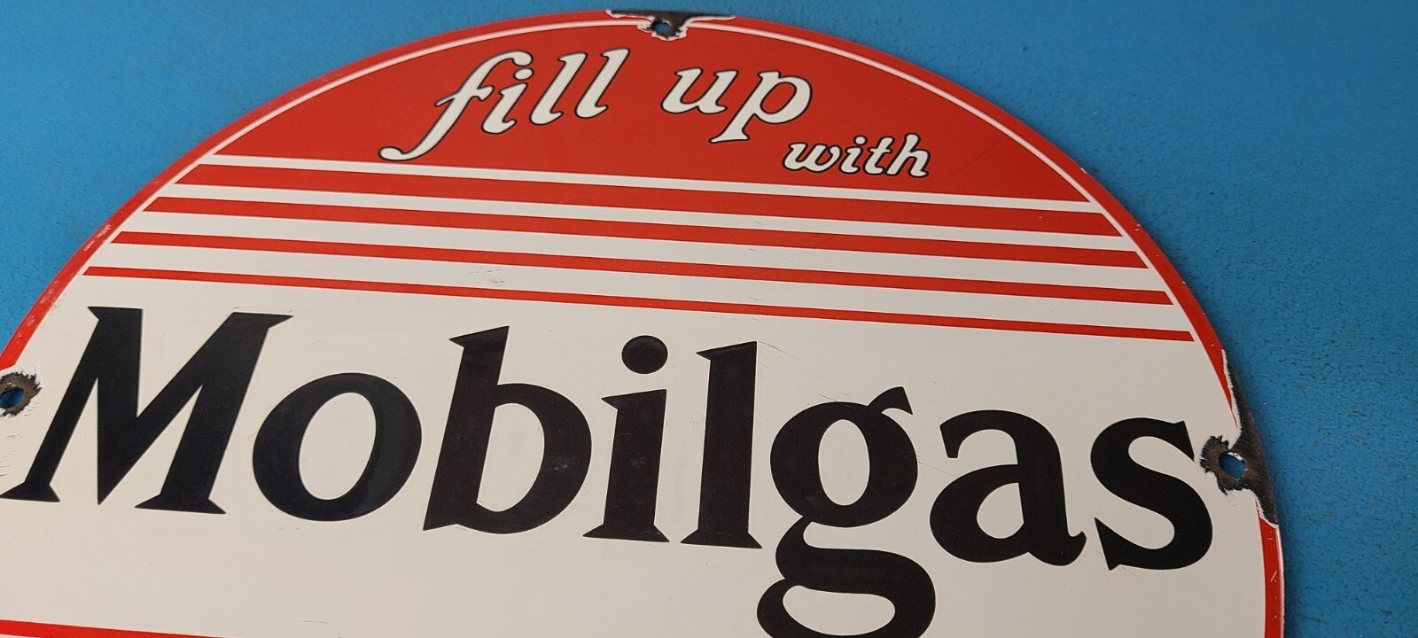 Vintage Mobilgas Porcelain Sign - Mobil Fill Up Porcelain Gas Pump Plate Sign - Image 13