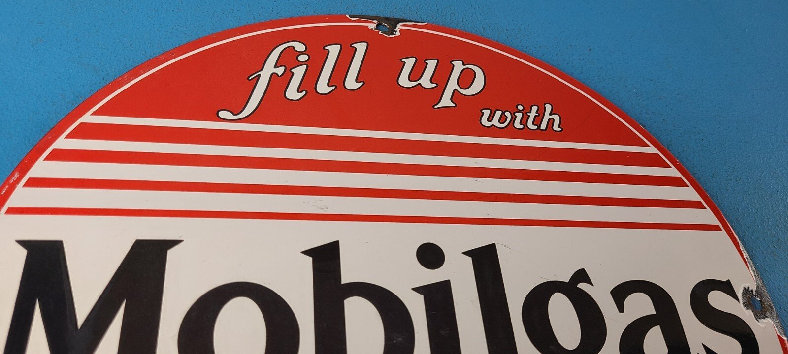 Vintage Mobilgas Porcelain Sign - Mobil Fill Up Porcelain Gas Pump Plate Sign - Image 5