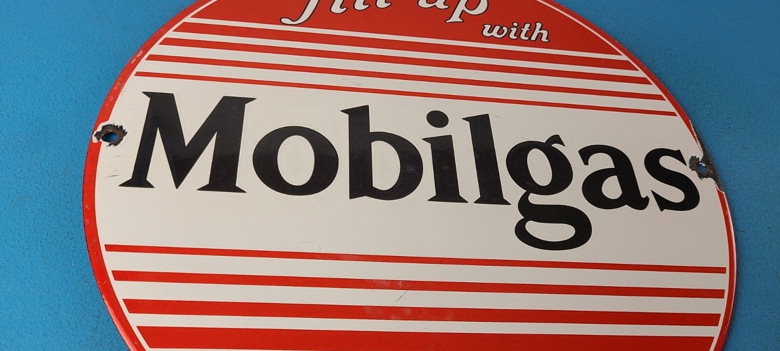 Vintage Mobilgas Porcelain Sign - Mobil Fill Up Porcelain Gas Pump Plate Sign - Image 6