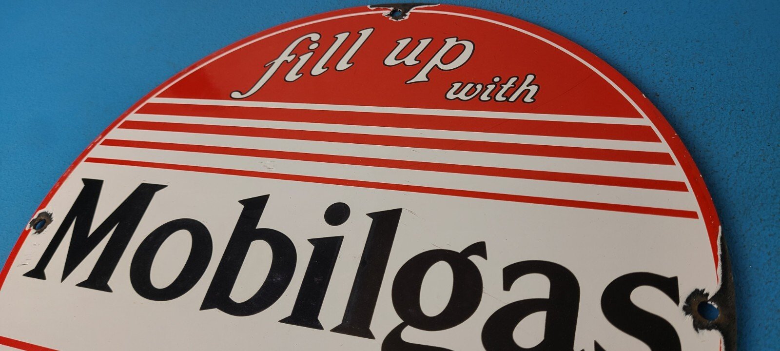 Vintage Mobilgas Porcelain Sign - Mobil Fill Up Porcelain Gas Pump Plate Sign - Image 8