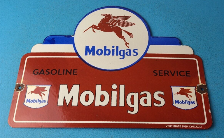 Vintage Mobilgas Porcelain Sign Mobil Pegasus Porcelain Gas Pump Plate Sign 306058536543