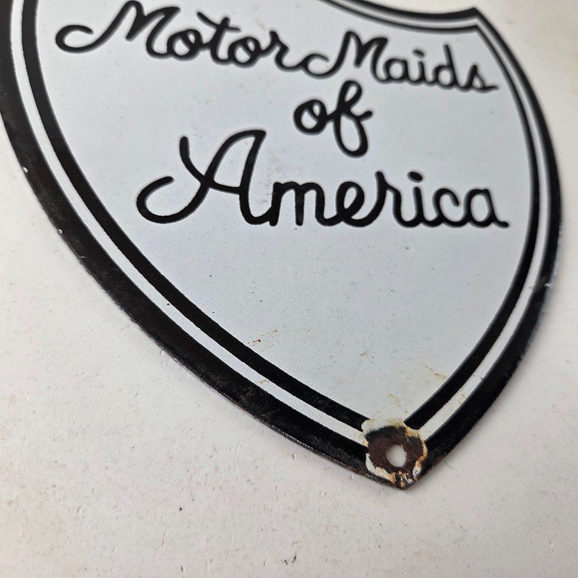 Vintage Motor Maids of America Porcelain Sign - Women's Motorcycle Club Sign - Image 11