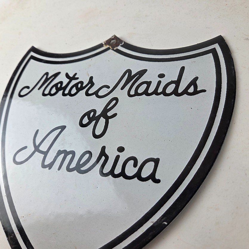 Vintage Motor Maids of America Porcelain Sign - Women's Motorcycle Club Sign - Image 12