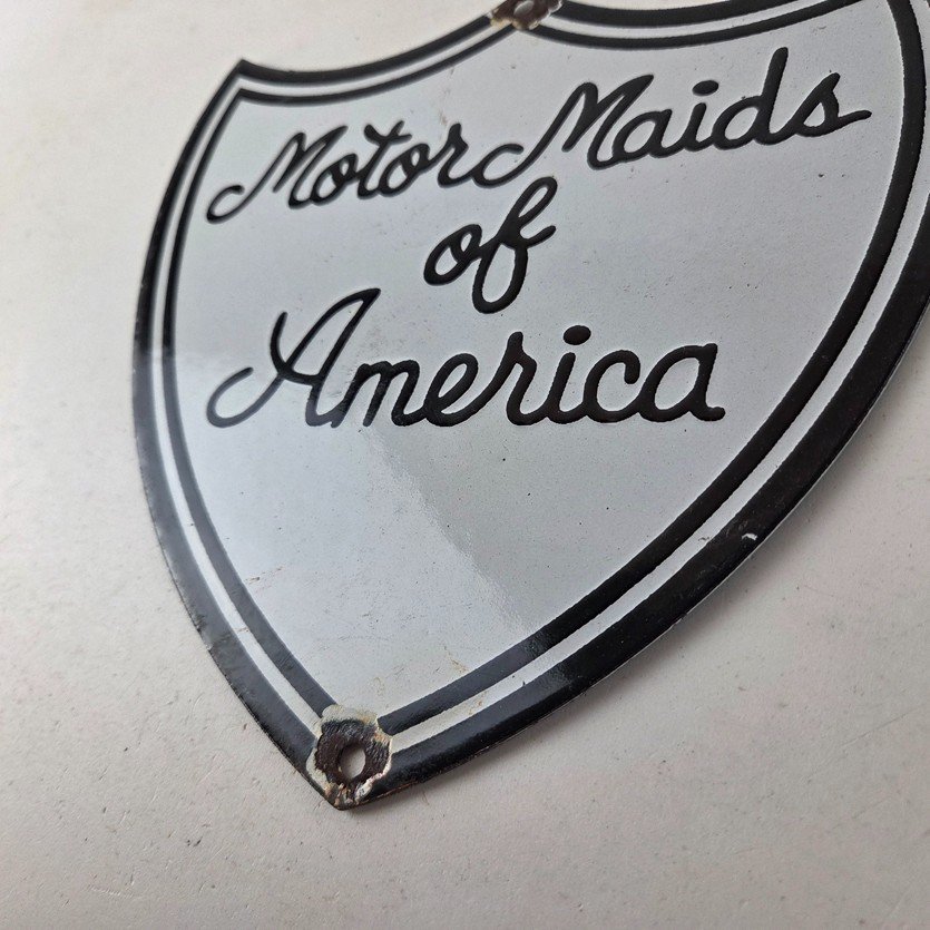 Vintage Motor Maids of America Porcelain Sign - Women's Motorcycle Club Sign - Image 13