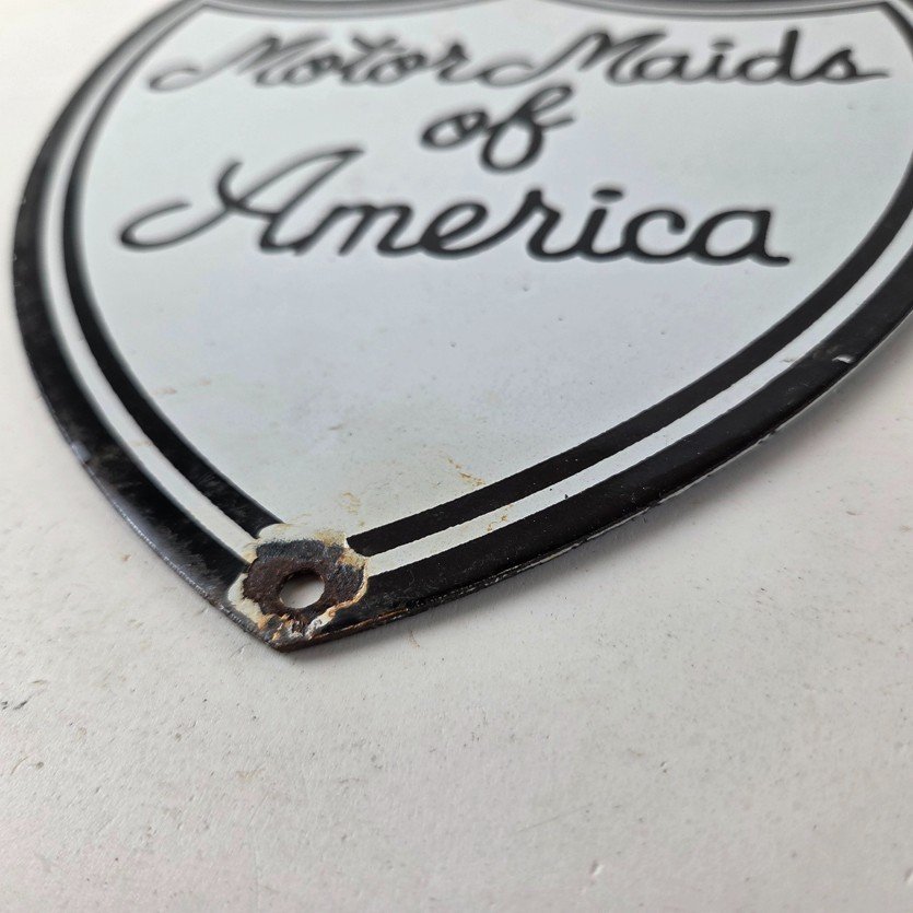 Vintage Motor Maids of America Porcelain Sign - Women's Motorcycle Club Sign - Image 14