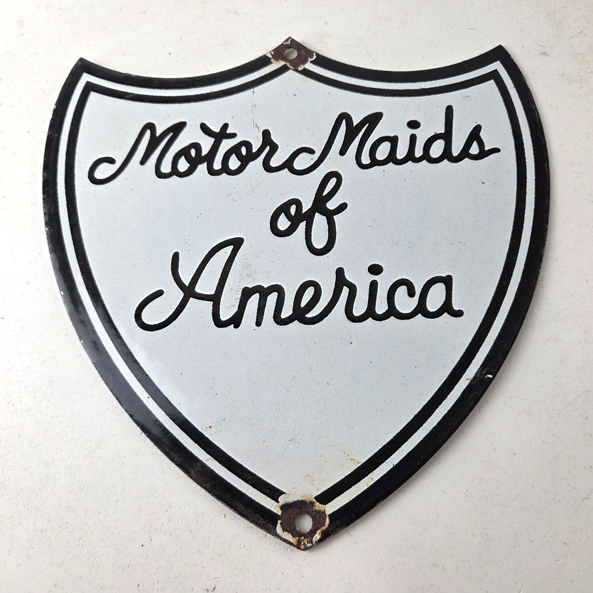 Vintage Motor Maids of America Porcelain Sign - Women's Motorcycle Club Sign - Image 15