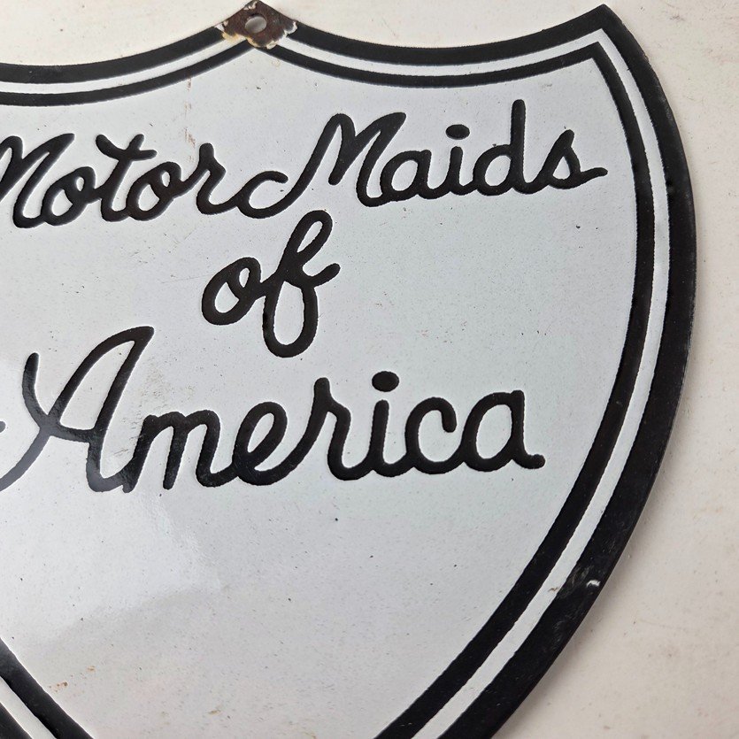 Vintage Motor Maids of America Porcelain Sign - Women's Motorcycle Club Sign - Image 3