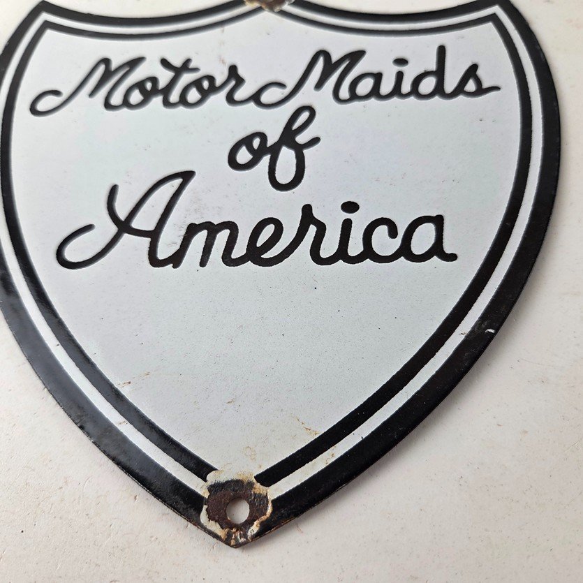 Vintage Motor Maids of America Porcelain Sign - Women's Motorcycle Club Sign - Image 4