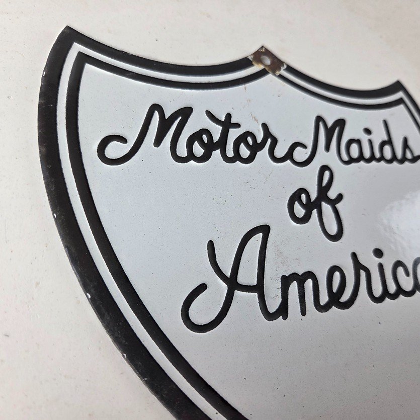 Vintage Motor Maids of America Porcelain Sign - Women's Motorcycle Club Sign - Image 5
