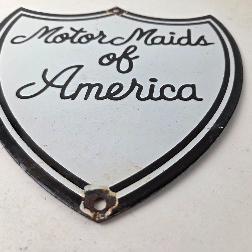 Vintage Motor Maids of America Porcelain Sign - Women's Motorcycle Club Sign - Image 10
