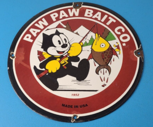 Vintage Paw Paw Bait Fishing Sign Felix Cat Pump Plate Gas Service Sign 305852925483