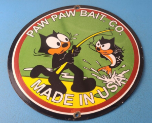 Vintage Paw Paw Bait Sign Felix Cat Fishing Gas Service Sign 305862986143