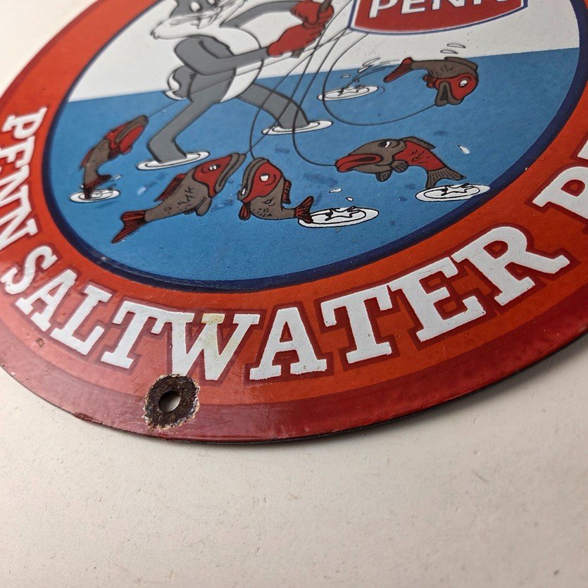 Vintage Penn Fishing Sign - Reels Porcelain Tackle Gas Pump Plate Sign - Image 14